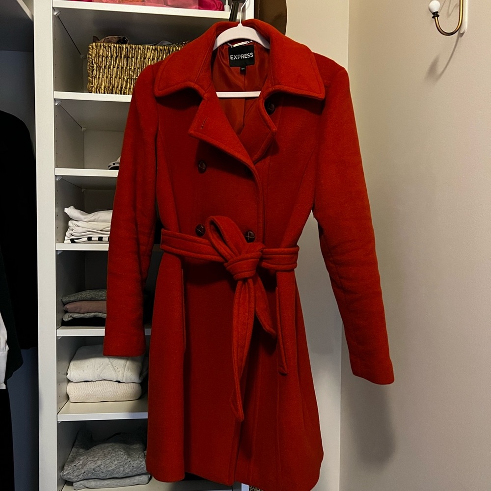 Express Double Breasted Wool/Poly Blend Belted Wi… - image 1